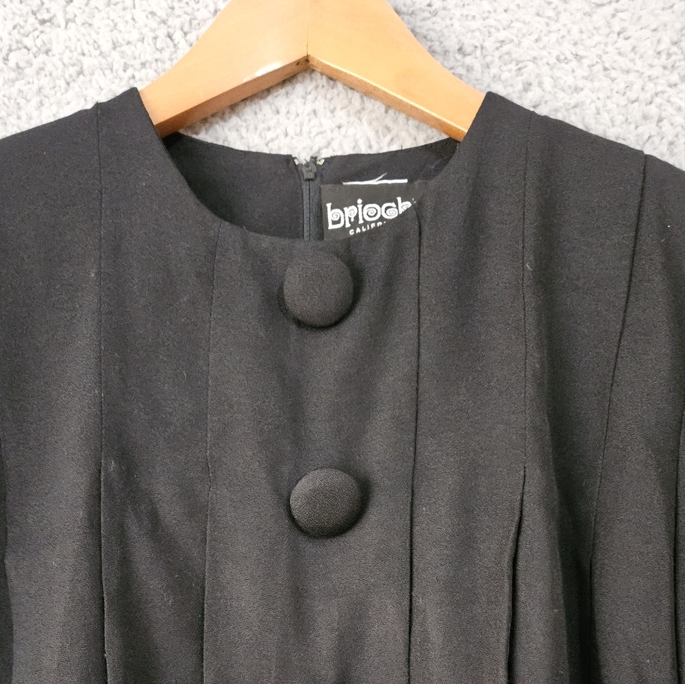 Vintage Brioche Black Midi Dress US XS S Long Sleeve Witchy Wednesday Addams - Picture 4 of 14